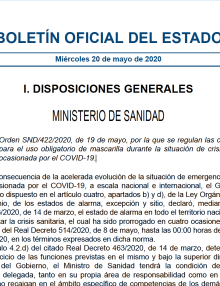 Boletín Oficial del Estado – Uso obligatorio de mascarilla