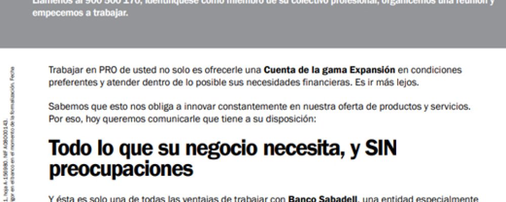 Todo lo que su negocio necesita, y SIN preocupaciones – Banco Sabadell